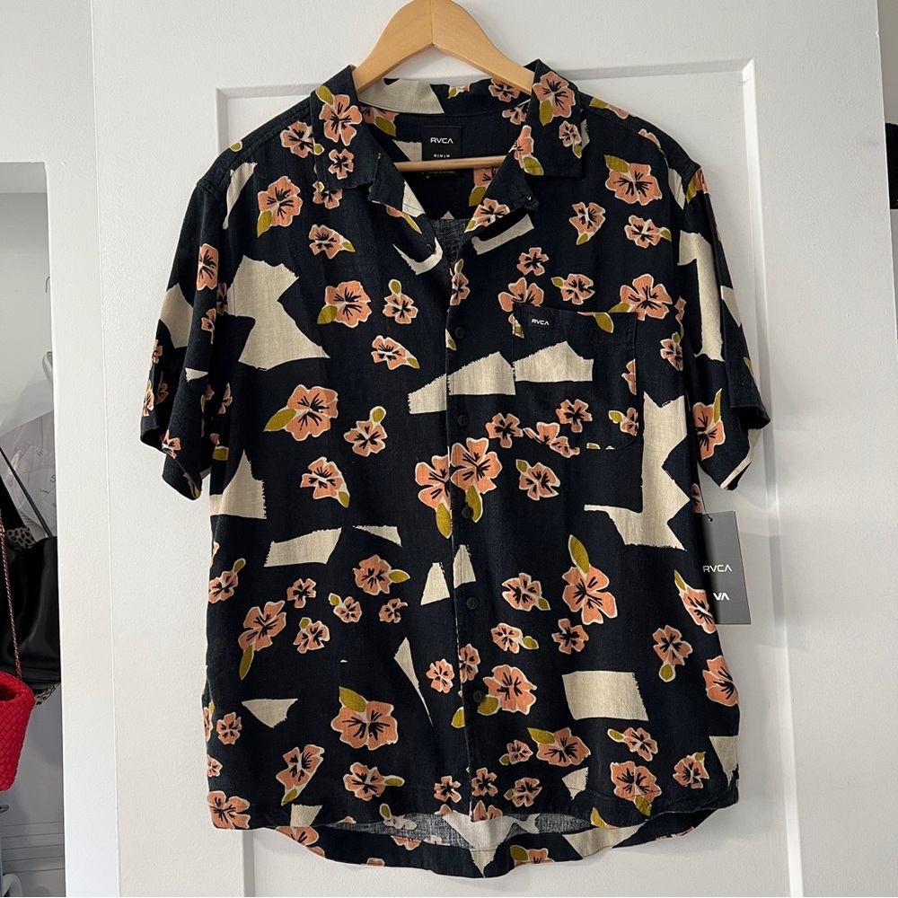 NWT RVCA Black and Orange Casual Button Down Shirt